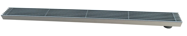 Entwässerungsrinne Edelstahl 1 Meter mit Ablaufstutzen superflach Rost Längsstabrost, System 35/80